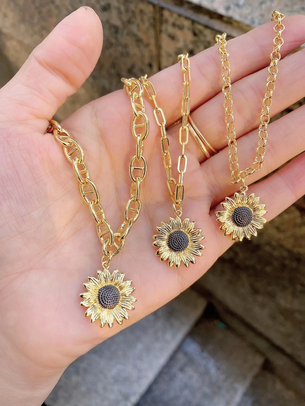 Sunflower Pendant Charm, Flower Brass Charm, Flower Brass Pendant