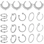 Trendy earrings C-shaped double ring ear clip   nose cuff nose studs gold maharashtra nose jewelry