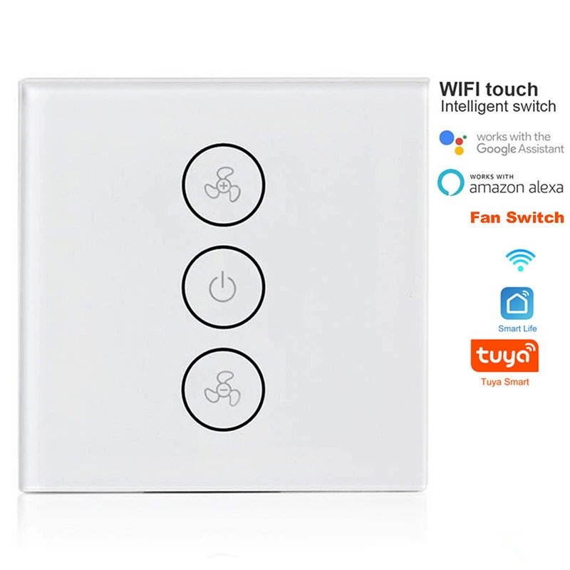 Tuya Smart Ceiling Wifi Homekit Wall Touch Glass Panel Modular Fan Speed Controller Electrical Remote Control Switch