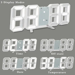 USB Rechargeable Large Digital Snooze Alarm 3D LED Wall Clock