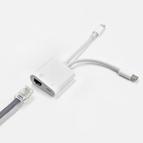 USB Type C Mac IOS Lightning-Compatible port to RJ45 Port Network Ethernet Adapter with Charging wire