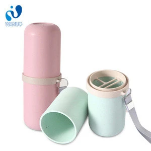Wanuocraft Portable Travel Bathroom Tumbler Toothbrush Toothpaste Bamboo Fiber Cup Holder Gargle Cup Organizer Tooth Cup