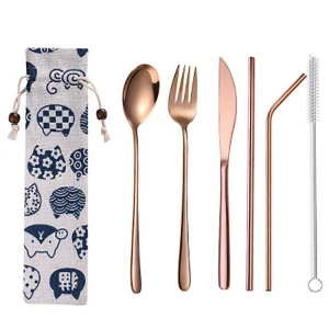 wedding hotel stainless steel pure solid copper christmas titanium flatware set rose gold cutlery