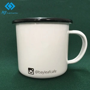 wedding souvenirs enamel camping cup,tin mug, stainless steel rim