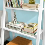 White Mini 5 Tier Shelf Ladder Office Wall Library Storage Bookshelf Cabinet Wood Ladder Children Bookshelf Rack