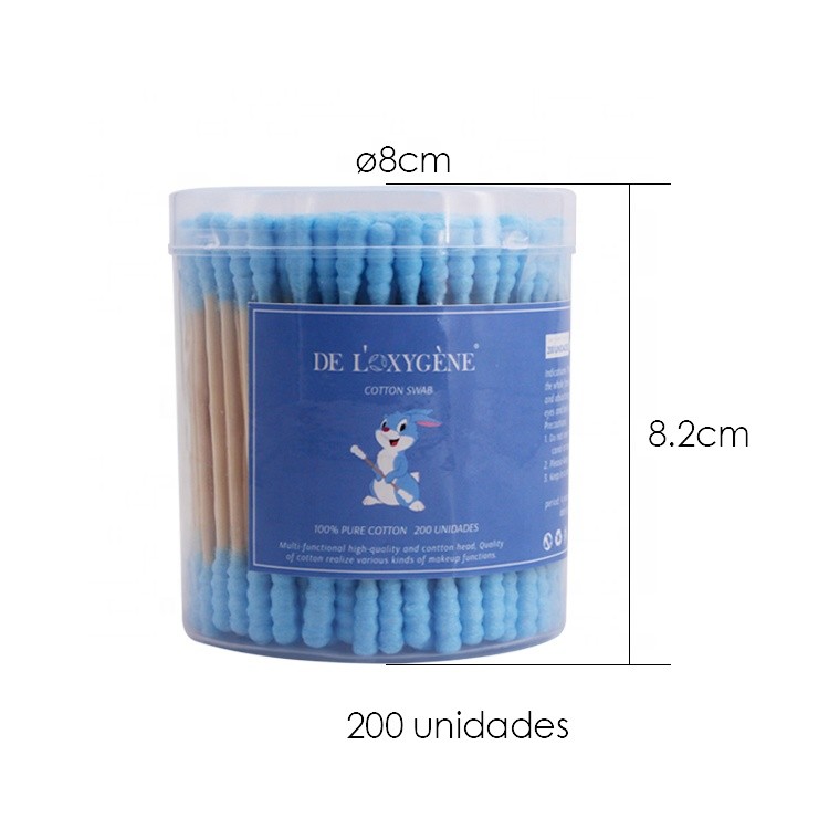 Wholesale 100PCS Packaging Flip PET Jar Custom Blue Double Head Cotton Swab
