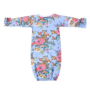 Wholesale boutique long sleeve newborn girl gowns floral baby gown sleep bags