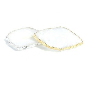 Wholesale clear quartz coaster  with gold &amp; silver edges for cup
