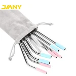 Wholesale Custom Logo Reusable Stainless Steel 304 Drinking Straws Metal Straw with Silicone Tips & Cleaning Brush