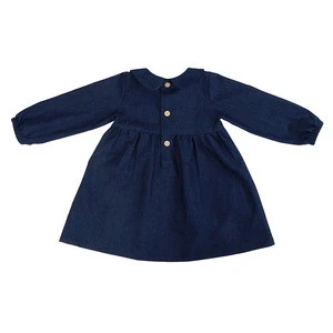Wholesale cut long sleeve baby dresses fashion pockets pattern girls dresses clothing