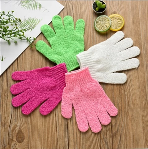 Wholesale Factory Hot Sale Printing Shower Gloves Colorful Nylon Five Finger Exfoliating Bath Gloves