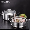 Wholesale German Tri Ply Stainless Steel Kitchen Cooking Food Pan Three-layer Steamer Pot