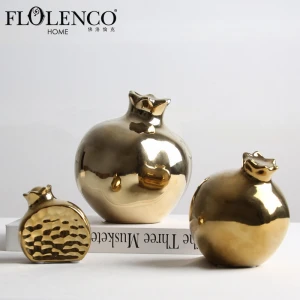 Wholesale Home Interior Accessories Decoration Office Desk Gold Luxury Ceramic Pomegranate Ornament