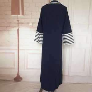 Wholesale Navy Blue Abaya Nation Muslim Islamic Clothing With White Cross Stripe Sleeves