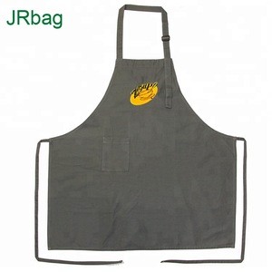 Wholesale Personalized Grey Twill Cotton Embroidered Custom Aprons With Pockets