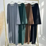 Wholesale Solid Color Sashes Kaftan Latest Muslim Dress Islamic Arab Turkish Corduroy Loose Winter Abaya Muslim Women Dress