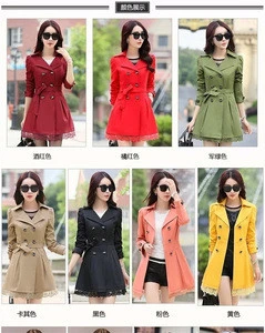 Women Spring Autumn Elegant Stylish Long Coats  Plus Size Belted Thin Ladies Red Trench Coat