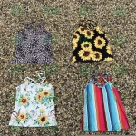 Women Sunflower Criss-Cross Tank Top Leopard Skull Serape Camisole