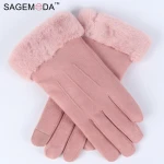 Womens Autumn Winter Warm Fashion Outdoor Gloves Plush Mitten Wrist Touch Screen Solid color Woman Gloves