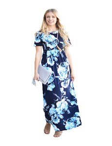Womens Fashion Short Sleeves Floral High Waist Homecoming Dresses