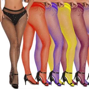 Womens High Waist Fishnet Stockings Sparkle Rhinestone Tights pantyhose