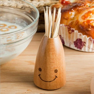 Wood Toothpick holder beech wood toothpick holder with smile face