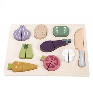 Wooden play food kitchen cutting toy fruits and vegetables cooking montessori educational game
