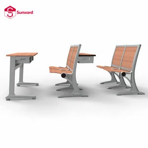 wooden school furniture university classroom double student single desk and chair set with aluminum frame