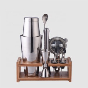 Wooden Stand 800ML Stainless Steel Household Bar Cocktail Shaker Set